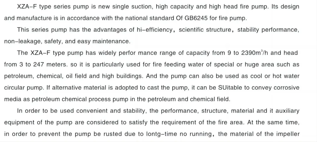 High Pressure Single Stage End Suction Water Pump Xza-F